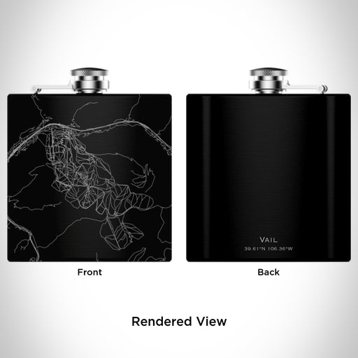 Rendered View of Vail Colorado Map Engraving on 6oz Stainless Steel Flask in Black