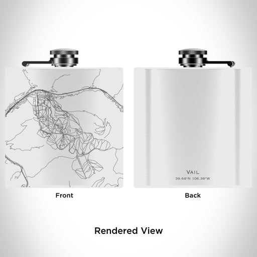 Rendered View of Vail Colorado Map Engraving on 6oz Stainless Steel Flask in White
