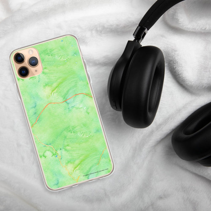 Custom Vail Colorado Map Phone Case in Watercolor on Table with Black Headphones