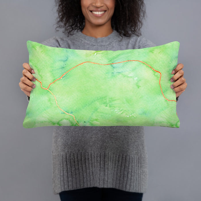 Person holding 20x12 Custom Vail Colorado Map Throw Pillow in Watercolor