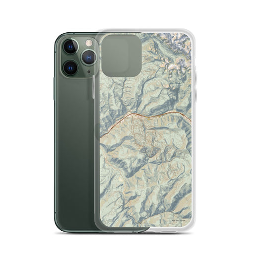 Custom Vail Colorado Map Phone Case in Woodblock on Table with Laptop and Plant