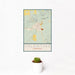 12x18 Valentine Nebraska Map Print Portrait Orientation in Woodblock Style With Small Cactus Plant in White Planter