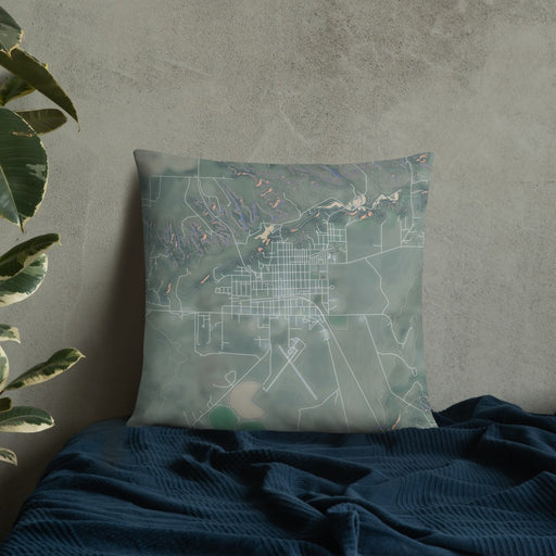 Custom Valentine Nebraska Map Throw Pillow in Afternoon on Bedding Against Wall
