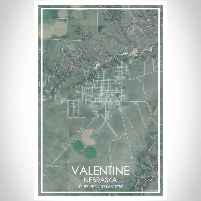 Valentine Nebraska Map Print Portrait Orientation in Afternoon Style With Shaded Background