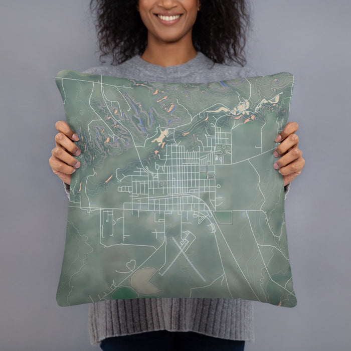 Person holding 18x18 Custom Valentine Nebraska Map Throw Pillow in Afternoon
