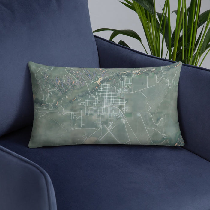 Custom Valentine Nebraska Map Throw Pillow in Afternoon on Blue Colored Chair