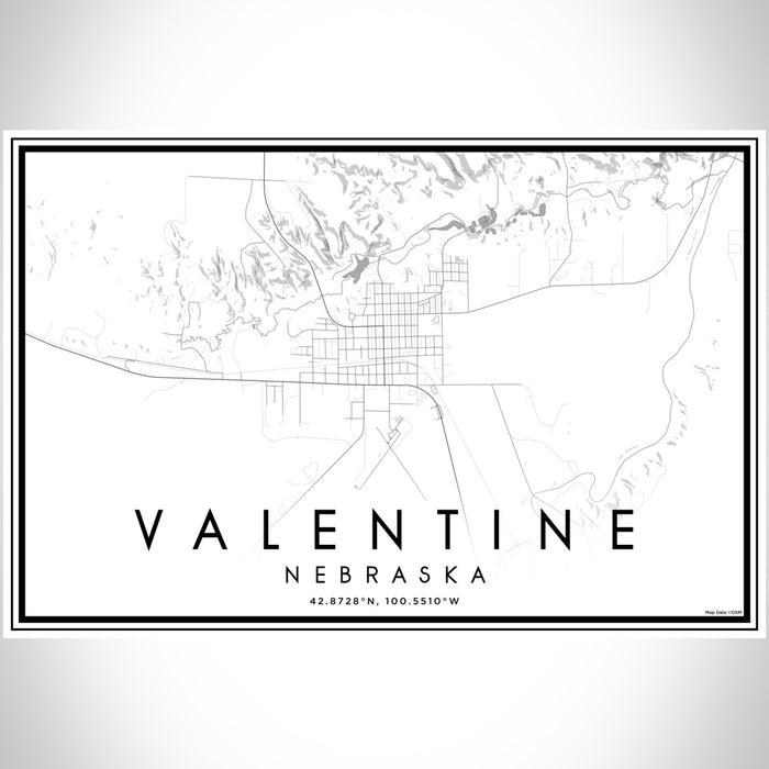 Valentine Nebraska Map Print Landscape Orientation in Classic Style With Shaded Background