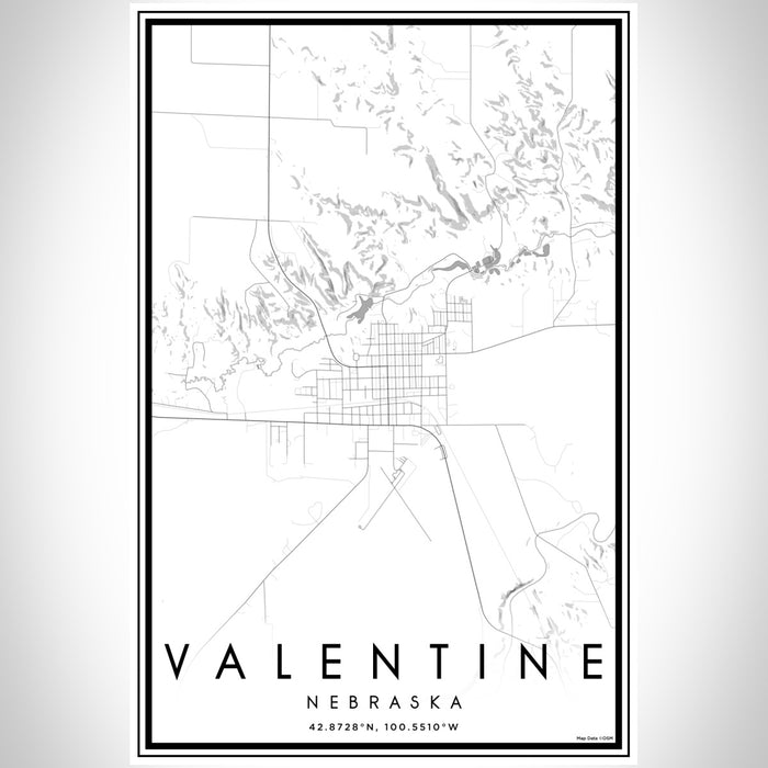 Valentine Nebraska Map Print Portrait Orientation in Classic Style With Shaded Background