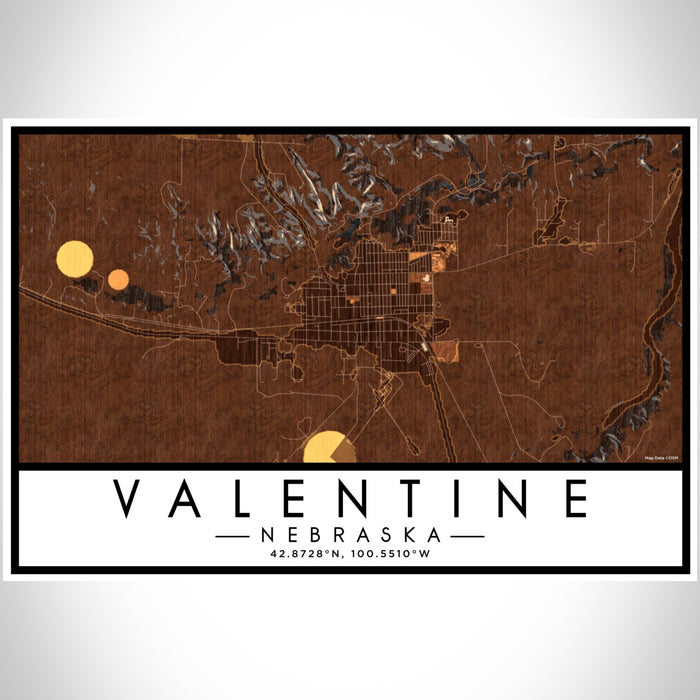 Valentine Nebraska Map Print Landscape Orientation in Ember Style With Shaded Background