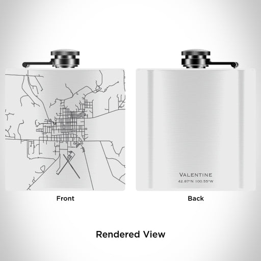 Rendered View of Valentine Nebraska Map Engraving on 6oz Stainless Steel Flask in White