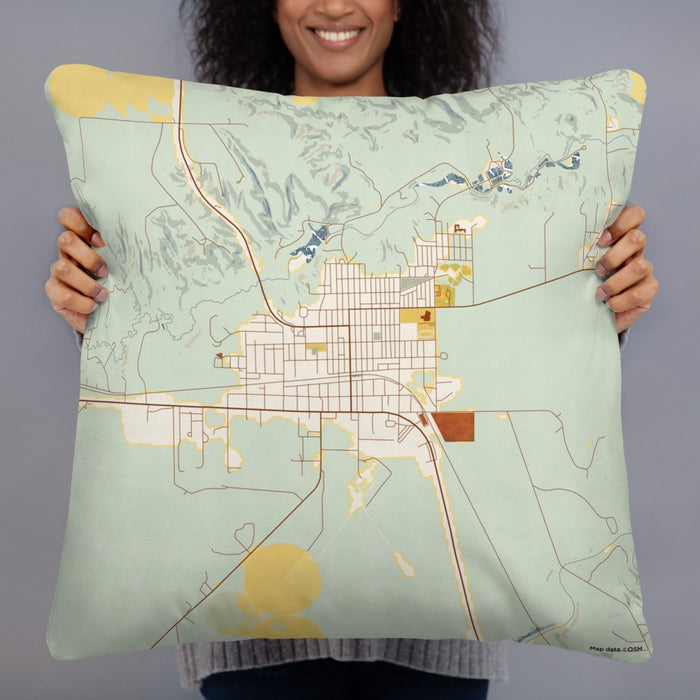 Person holding 22x22 Custom Valentine Nebraska Map Throw Pillow in Woodblock