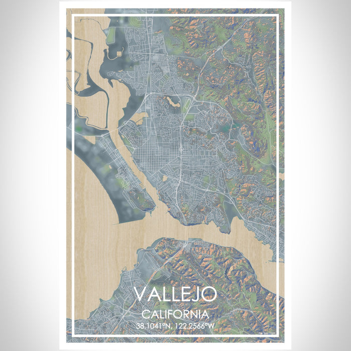 Vallejo California Map Print Portrait Orientation in Afternoon Style With Shaded Background
