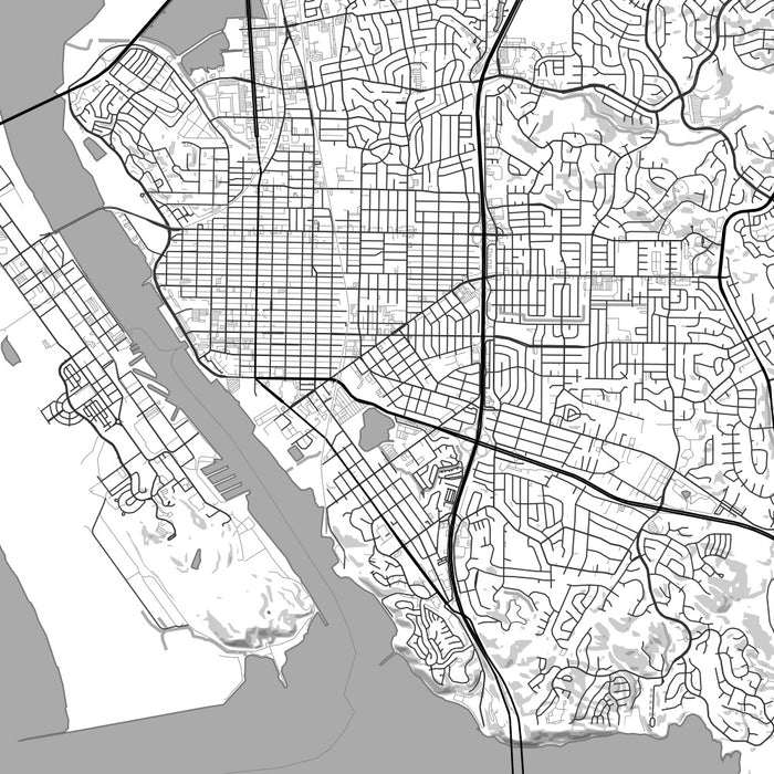 Vallejo California Map Print in Classic Style Zoomed In Close Up Showing Details