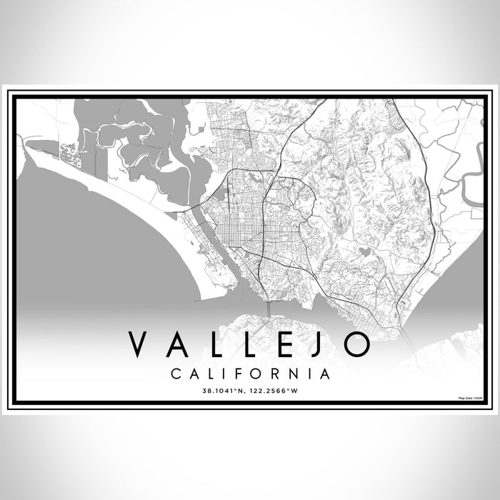 Vallejo California Map Print Landscape Orientation in Classic Style With Shaded Background