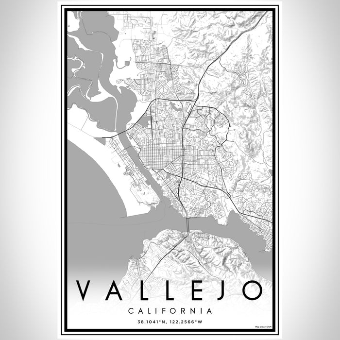 Vallejo California Map Print Portrait Orientation in Classic Style With Shaded Background
