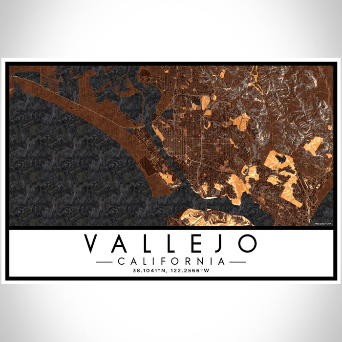 Vallejo California Map Print Landscape Orientation in Ember Style With Shaded Background