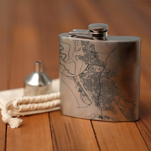Vallejo California Custom Engraved City Map Inscription Coordinates on 6oz Stainless Steel Flask