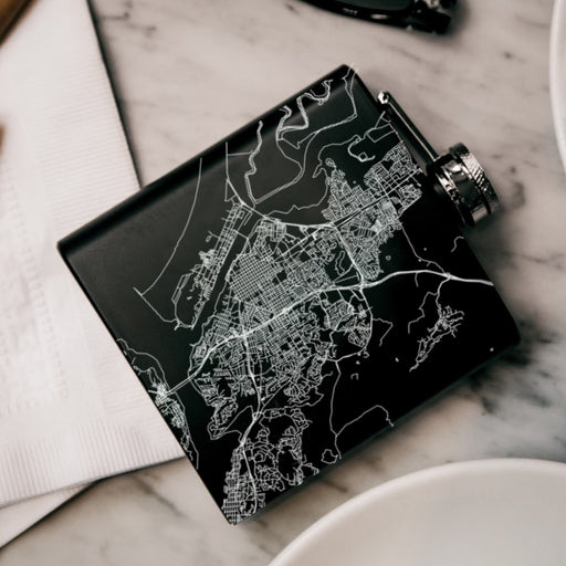 Vallejo California Custom Engraved City Map Inscription Coordinates on 6oz Stainless Steel Flask in Black