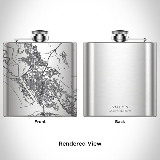 Rendered View of Vallejo California Map Engraving on 6oz Stainless Steel Flask