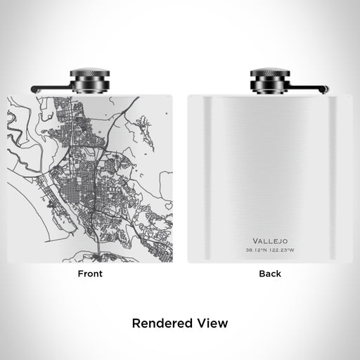 Rendered View of Vallejo California Map Engraving on 6oz Stainless Steel Flask in White