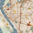 Vallejo California Map Print in Woodblock Style Zoomed In Close Up Showing Details