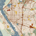 Vallejo California Map Print in Woodblock Style Zoomed In Close Up Showing Details