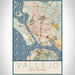 Vallejo California Map Print Portrait Orientation in Woodblock Style With Shaded Background