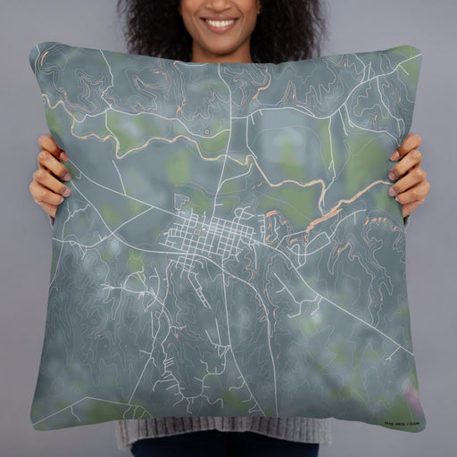 Person holding 22x22 Custom Valley Mills Texas Map Throw Pillow in Afternoon