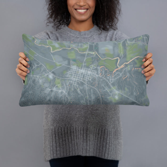 Person holding 20x12 Custom Valley Mills Texas Map Throw Pillow in Afternoon