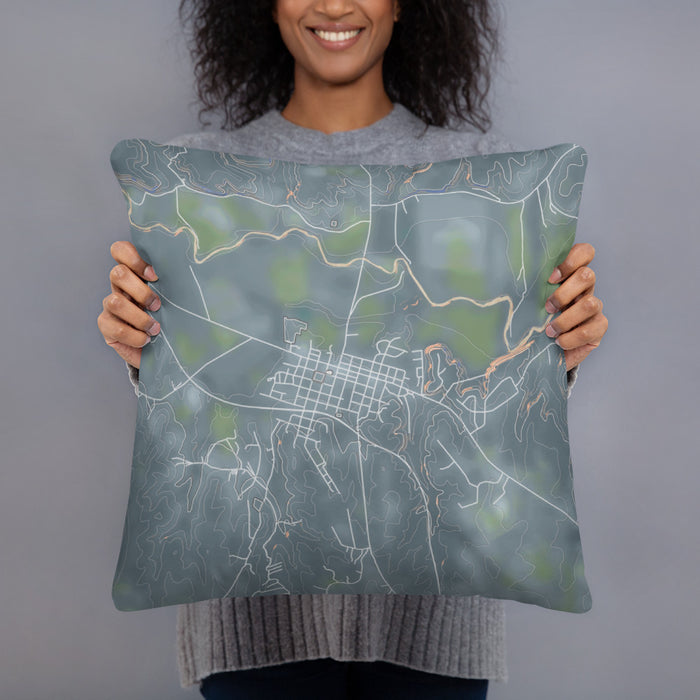 Person holding 18x18 Custom Valley Mills Texas Map Throw Pillow in Afternoon