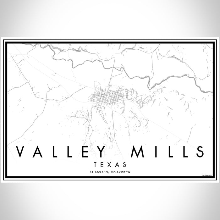 Valley Mills Texas Map Print Landscape Orientation in Classic Style With Shaded Background