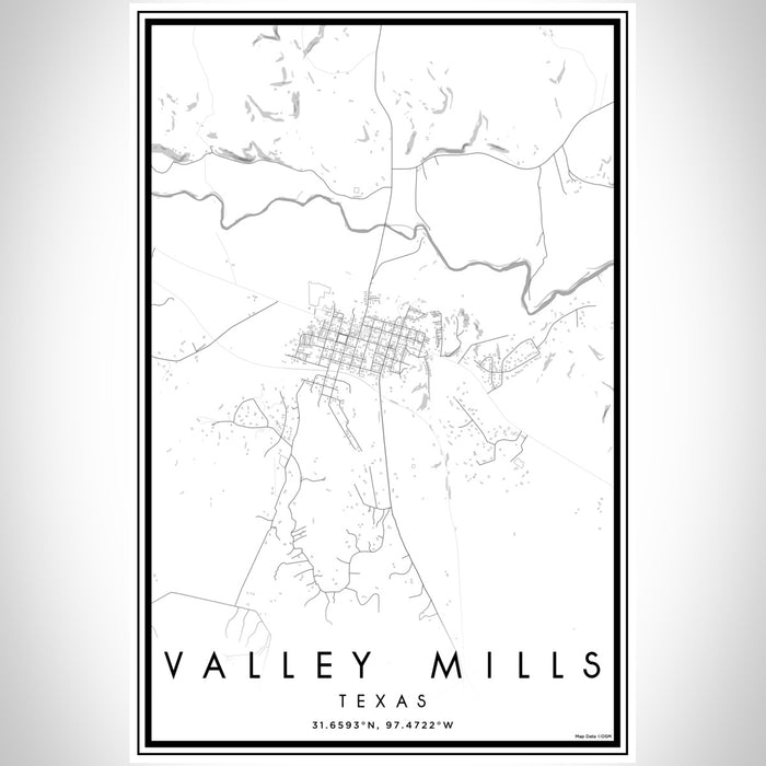 Valley Mills Texas Map Print Portrait Orientation in Classic Style With Shaded Background