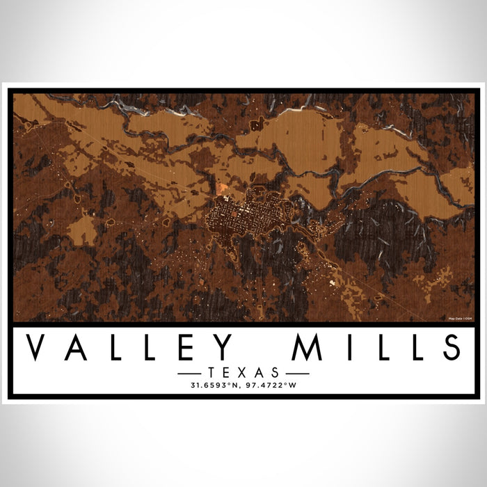 Valley Mills Texas Map Print Landscape Orientation in Ember Style With Shaded Background