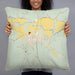 Person holding 22x22 Custom Valley Mills Texas Map Throw Pillow in Woodblock