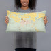 Person holding 20x12 Custom Valley Mills Texas Map Throw Pillow in Woodblock