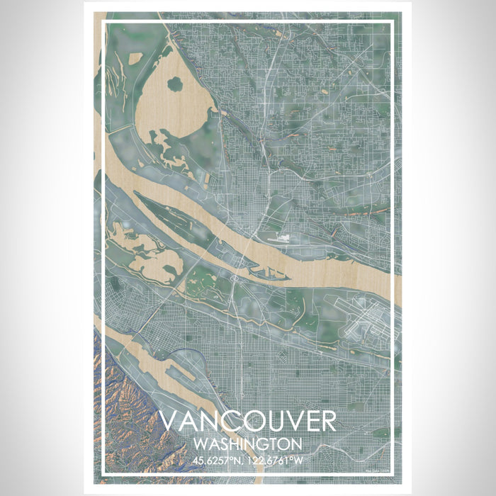 Vancouver Washington Map Print Portrait Orientation in Afternoon Style With Shaded Background