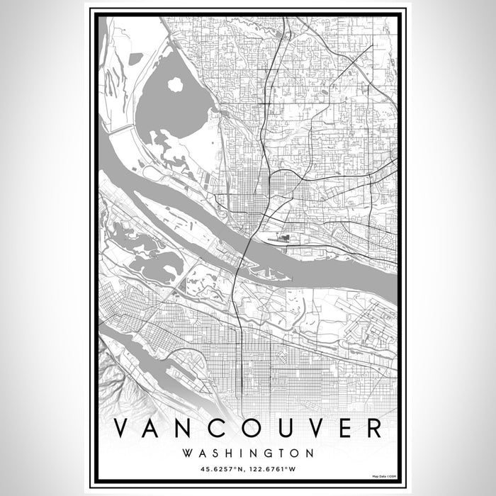 Vancouver Washington Map Print Portrait Orientation in Classic Style With Shaded Background
