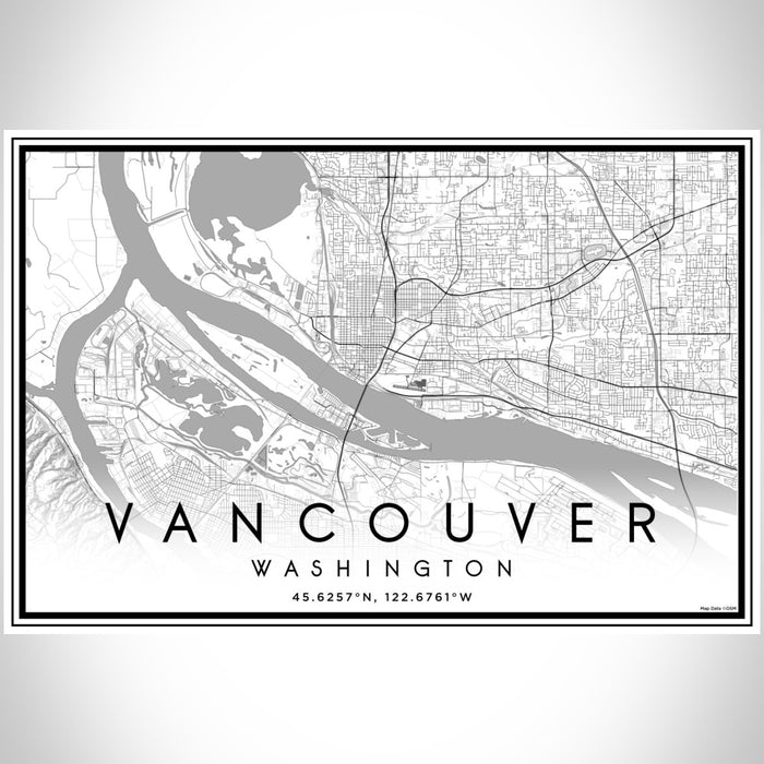 Vancouver Washington Map Print Landscape Orientation in Classic Style With Shaded Background