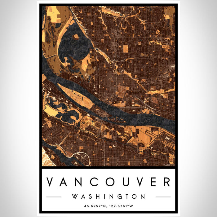 Vancouver Washington Map Print Portrait Orientation in Ember Style With Shaded Background