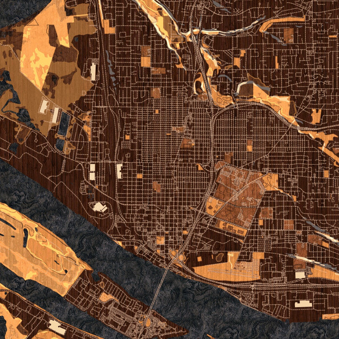 Vancouver Washington Map Print in Ember Style Zoomed In Close Up Showing Details
