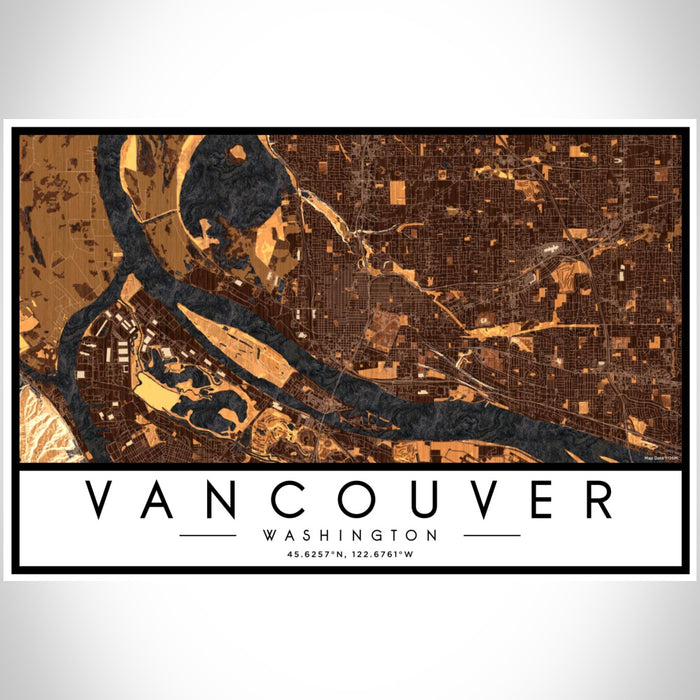 Vancouver Washington Map Print Landscape Orientation in Ember Style With Shaded Background
