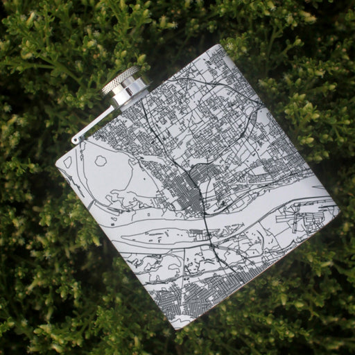 Vancouver Washington Custom Engraved City Map Inscription Coordinates on 6oz Stainless Steel Flask in White