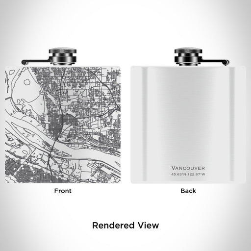 Rendered View of Vancouver Washington Map Engraving on 6oz Stainless Steel Flask in White