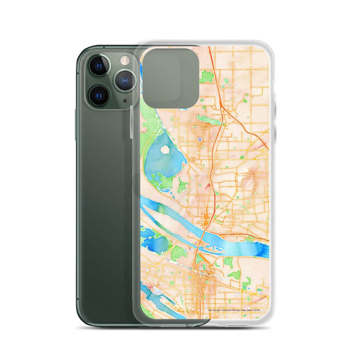 Custom Vancouver Washington Map Phone Case in Watercolor on Table with Laptop and Plant