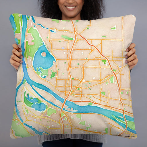 Person holding 22x22 Custom Vancouver Washington Map Throw Pillow in Watercolor