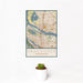 12x18 Vancouver Washington Map Print Portrait Orientation in Woodblock Style With Small Cactus Plant in White Planter