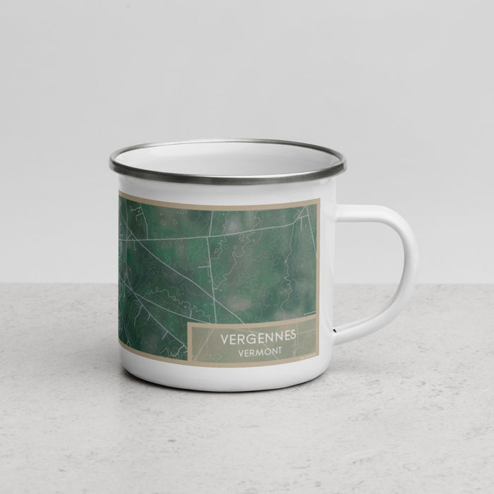 Right View Custom Vergennes Vermont Map Enamel Mug in Afternoon
