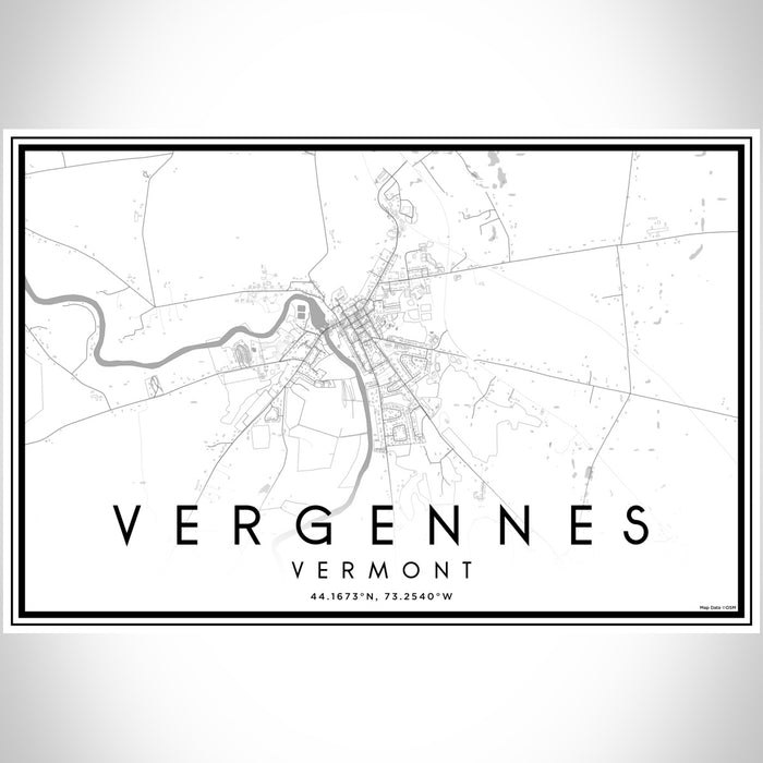 Vergennes Vermont Map Print Landscape Orientation in Classic Style With Shaded Background