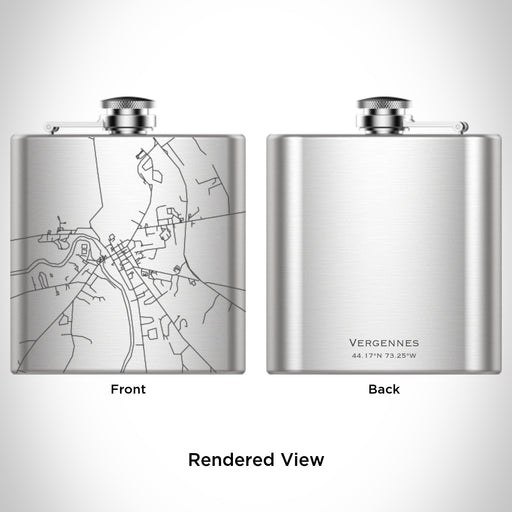 Rendered View of Vergennes Vermont Map Engraving on 6oz Stainless Steel Flask
