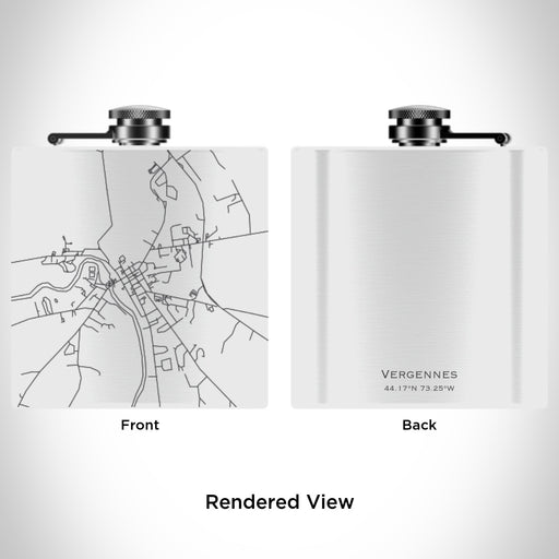 Rendered View of Vergennes Vermont Map Engraving on 6oz Stainless Steel Flask in White